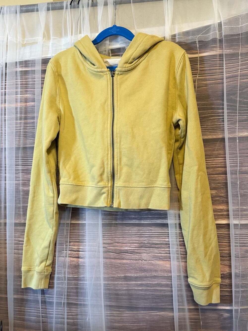 American Eagle Yellow Cropped Full-Zip Hoodie XS
